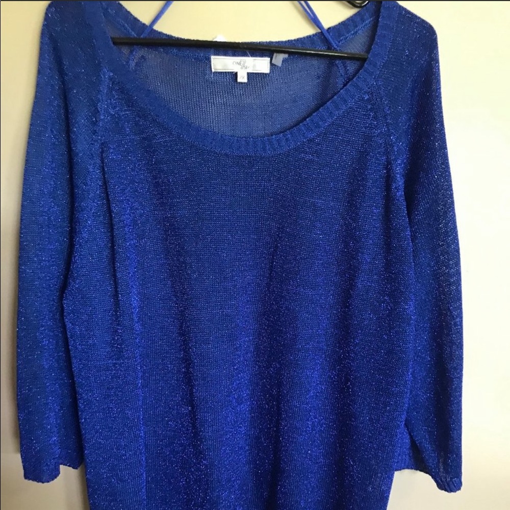One7Six Electric Blue Metallic Oversized Top